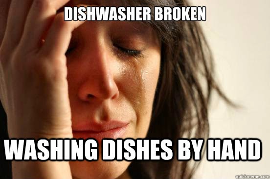 woman cries(dishwasher broken)